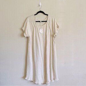 NWT Umgee woman’s linen Casual Cream lagen look  frayed Dress XL earthy
